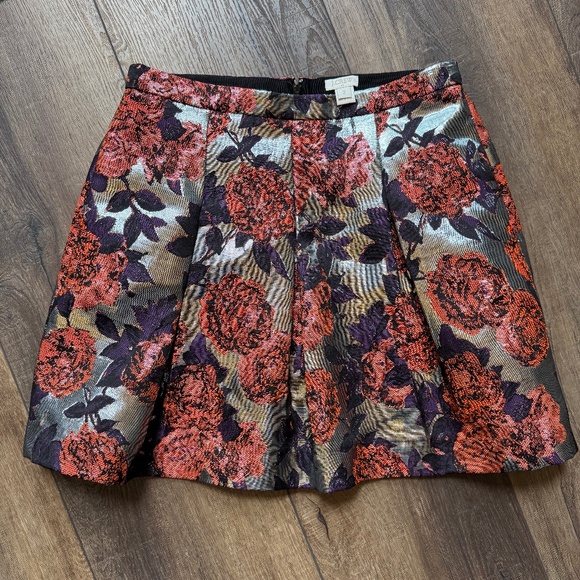 J. Crew Metallic Rose Black & Red Mini Bubble Skirt - Picture 1 of 4